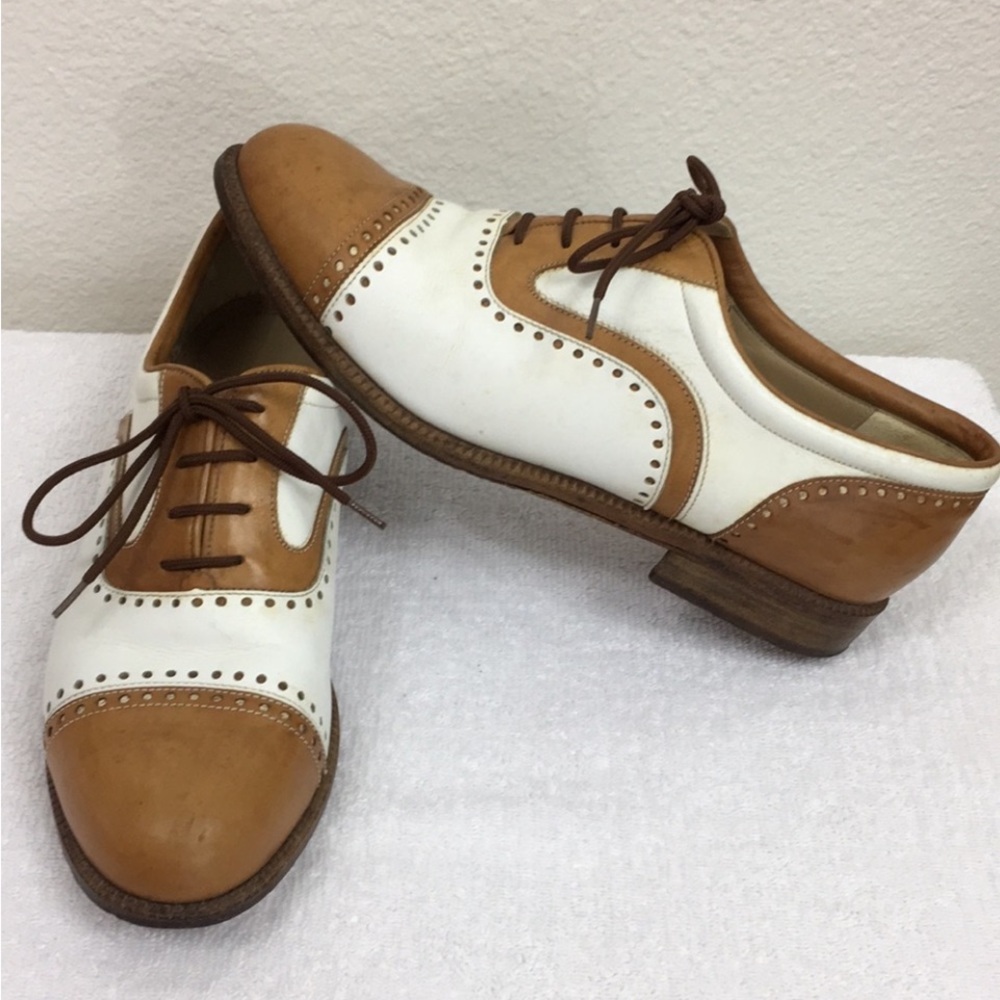 Men's Walter Genuin Italy Tan Leather Oxford Golf Dress Shoe Size 9 Classic